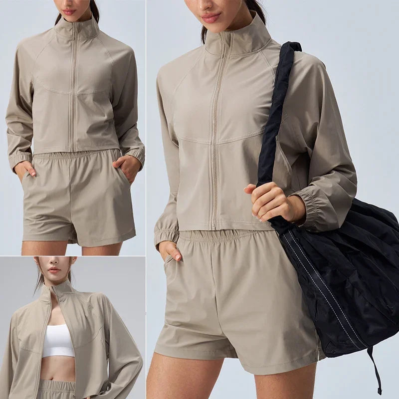 Kevyt ja lyhyt vetoketjullinen juoksutakki